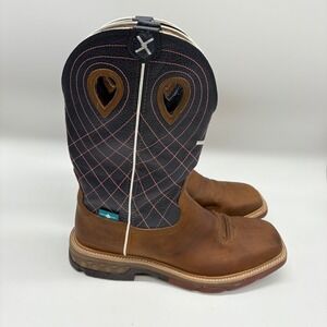 Twisted X Mens 9.5D B Saddle Leather Navy Square Toe Waterproof Boots